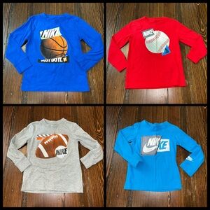 Nike Kids Size 4 Long Sleeve Tees - Red, Blue, Gray